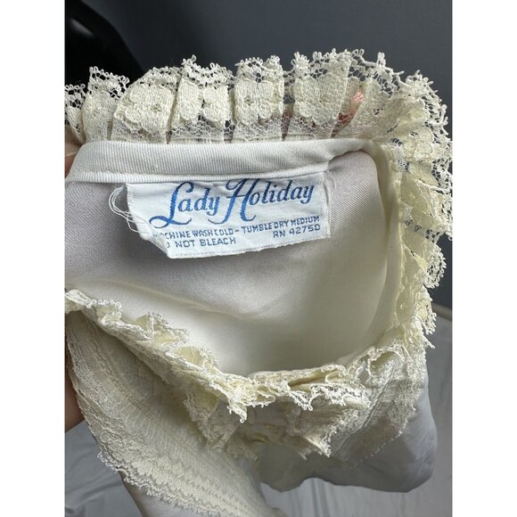 Vtg Lady Holiday Secretary Blouse w Lace Fitted Long Sleeves Ivory 36x24.5” - Picture 14 of 16